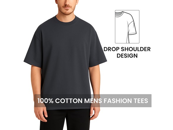 Mens Oversized Drop Shoulder Cotton Tee (1, 3, or 5Pk)