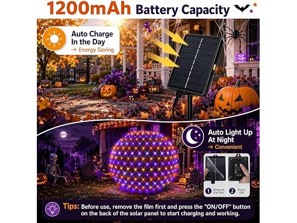 Forlivese Solar Halloween Net Lights