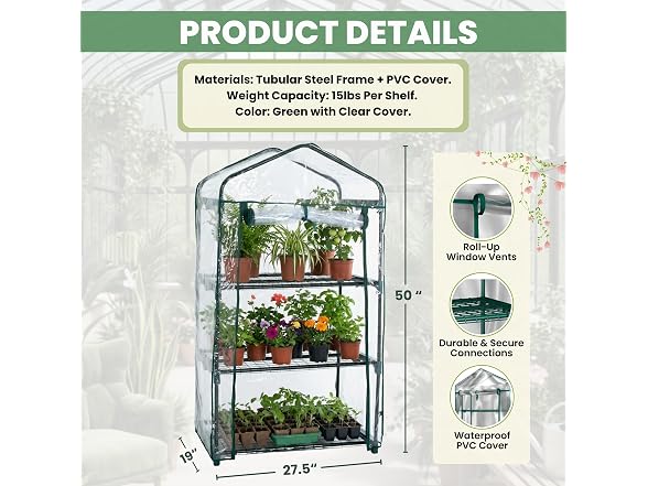 Pure Garden 3 Tier Mini Greenhouse