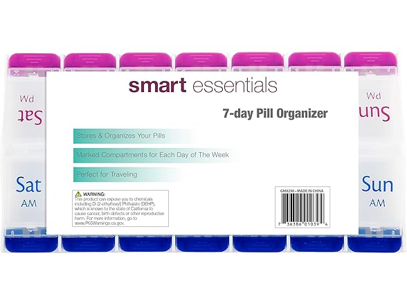 Smart Essentials Weekly AM/PM Pill Organizer, 7-Day Me
