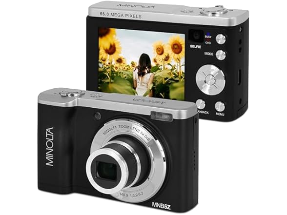Minolta 56MP Dual Lens Digital Camera – 5X Optical Zoom, 5K (Open Box)