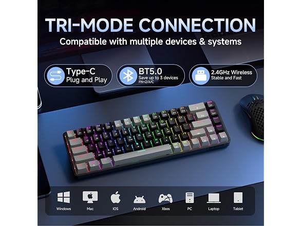 DIERYA DK68 Wireless Keyboard, Grey