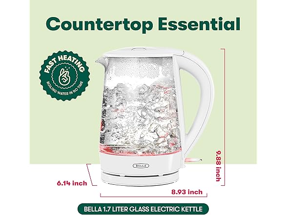 BELLA 1.7L Glass Electric Kettle White