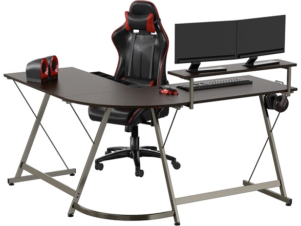 SHW L-Shaped Corner Desk w/Monitor Stand and Drawer - Gallery 2