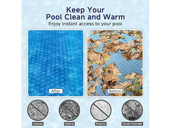 Real Relax Durable 12-mil Solar Pool Cover for Inground & Above Ground Pools, Heavy-Duty Heat Retaining Bubble Blanket for Irregularly Shaped Pool, Blue (12×24FT) (Open Box)