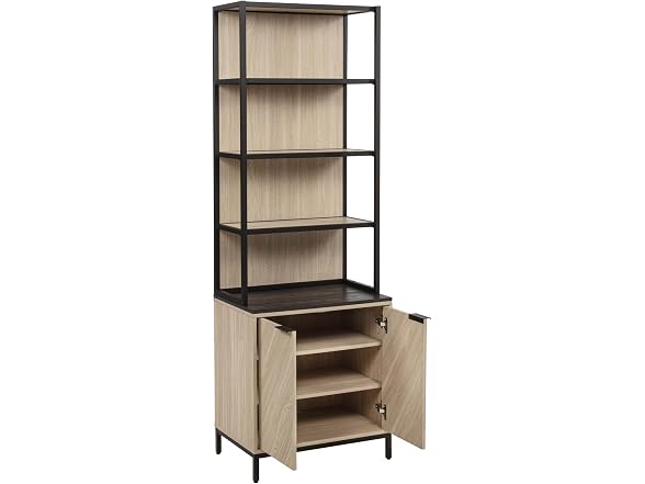 Linon Verner Blonde Wooden Herringbone Bookcase with Dark Top