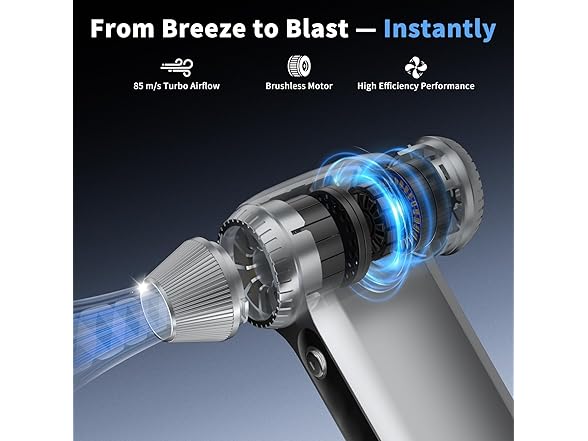 Electric Air Duster 200000RPM Brushless Motor, Cordless Compressed Air Blower with 4 Nozzles & 2 Brushes, 85m/s Powerful Rechargeable Cleaner for PC, Car, Keyboard & Electronics (Silver) (Open Box)