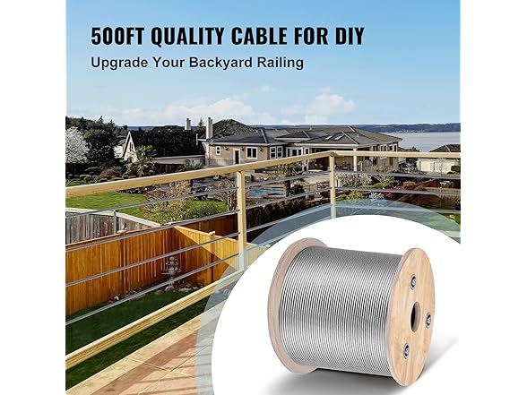 VEVOR T316 Stainless Steel Cable 1/8" 7x7 Steel Wire Rope Cable 500FT