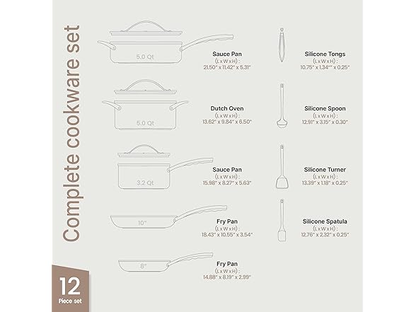 Bakken 12-Piece Ceramic Cookware Set, Black