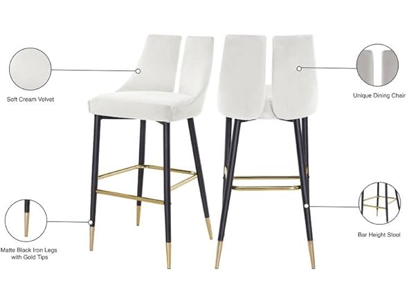 2Pk Sleek Velvet Upholstered Bar Stool