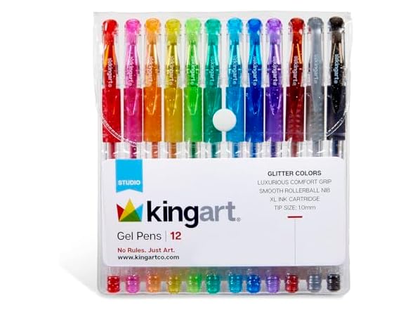 KINGART 400-12 Comfort Grip Gel Pens, Set of 12
