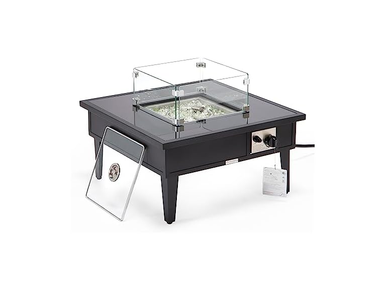 LeisureMod Walbrooke Modern Outdoor Square Fire Pit Table Black
