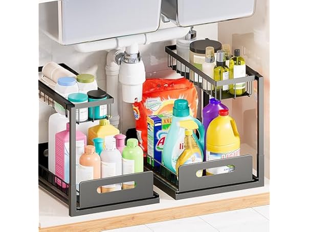 $21.99 Under Sink Organizer and Storage 2 Pack Black dealfomo