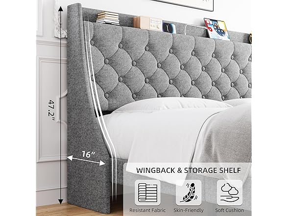 GAOMON Queen Bed Frame w/Charging Station