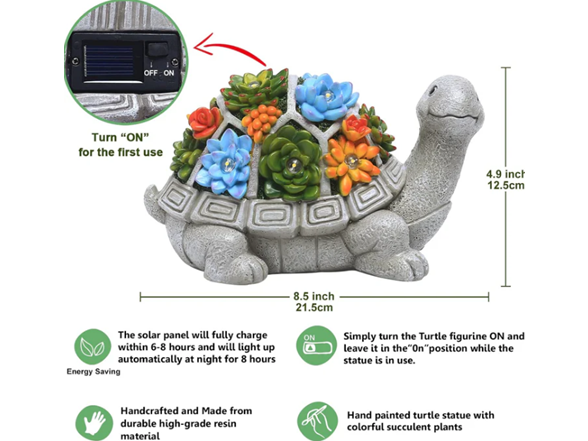 Hakol Solar Garden Outdoor Statue Turtle