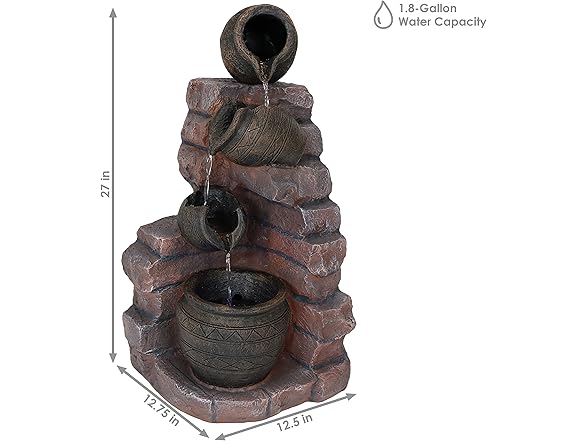 Sunnydaze Crumbling Bricks and Pots 27-Inch Solar Fountain