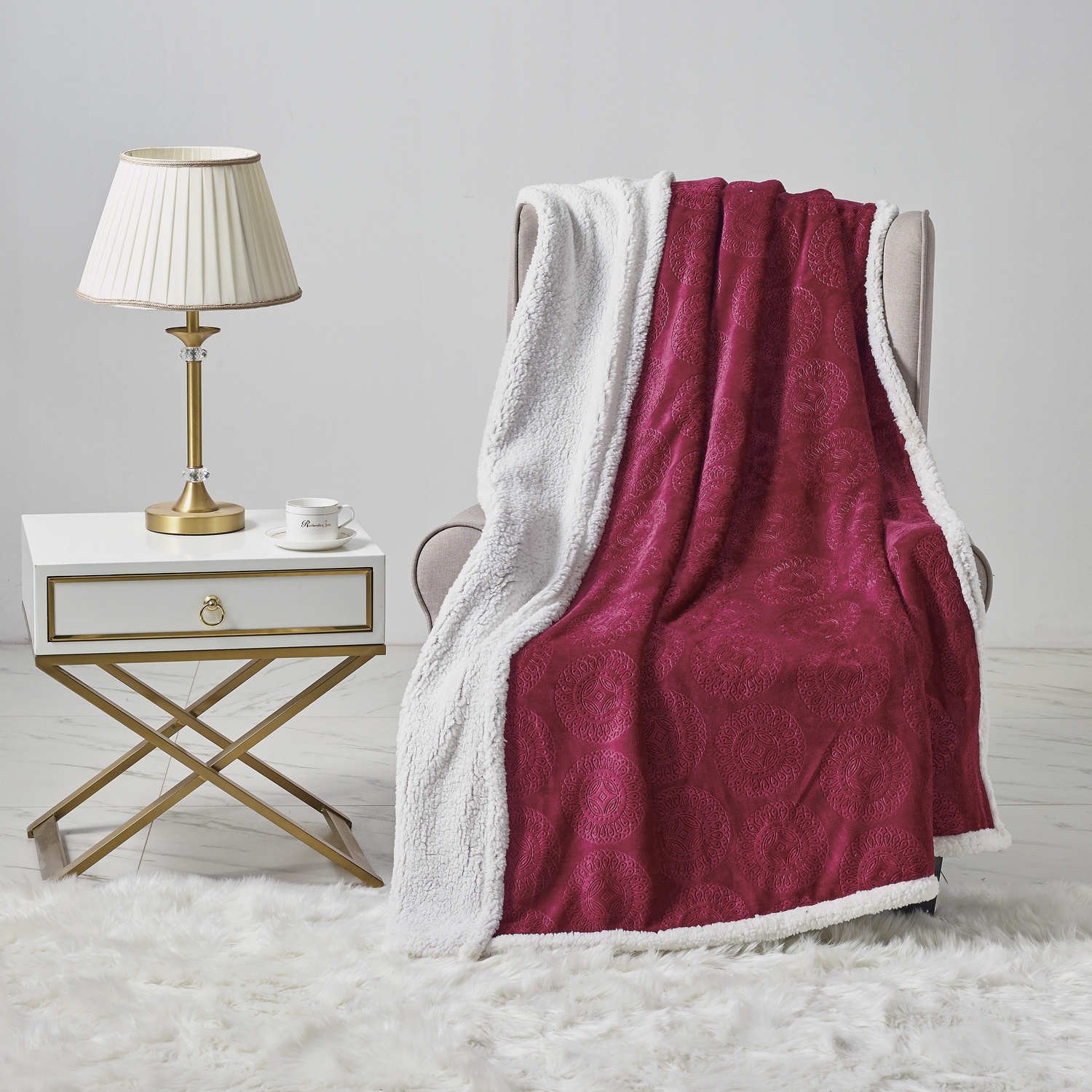 50 x 60 Embossed Sherpa Throw Blanket 100% Polyester - Gallery 6