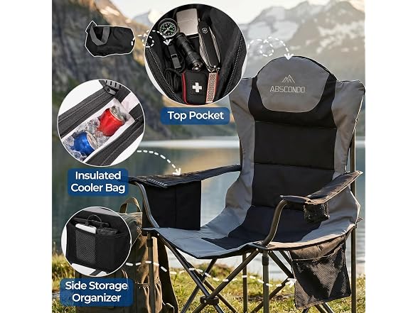 ABSCONDO 2 Pack Grey/Black Camping Chairs