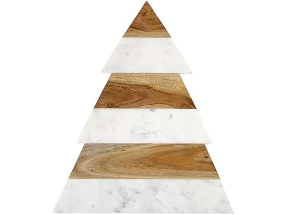 Wood and Marble Christmas Tree Shaped Charcuterie Tray