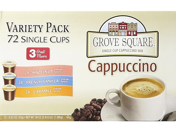 72CT Grove Square Cappuccino Pods, Variety Pack