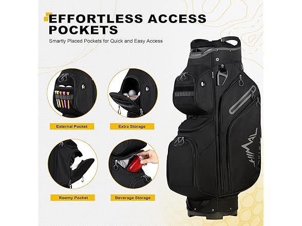 uniHimal Golf Cart Bag, 15 Way Organizer Divider Top with Handles and Rain Cover (Open Box)