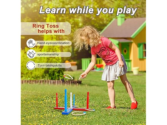 ISANCHA Wooden Ring Toss Game Set Kids