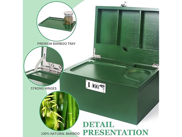 TISEMENT Large Green Bamboo Box with Combination Lock