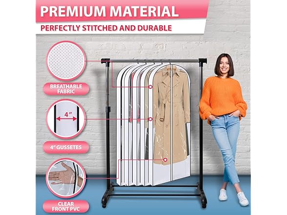 Clear Garment Bags for Hanging Clothes 5pk