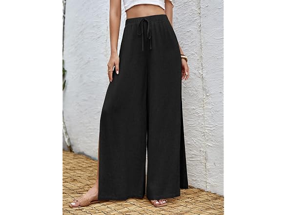 Wdirara Women (L) Tie Front Elastic Waist Pants