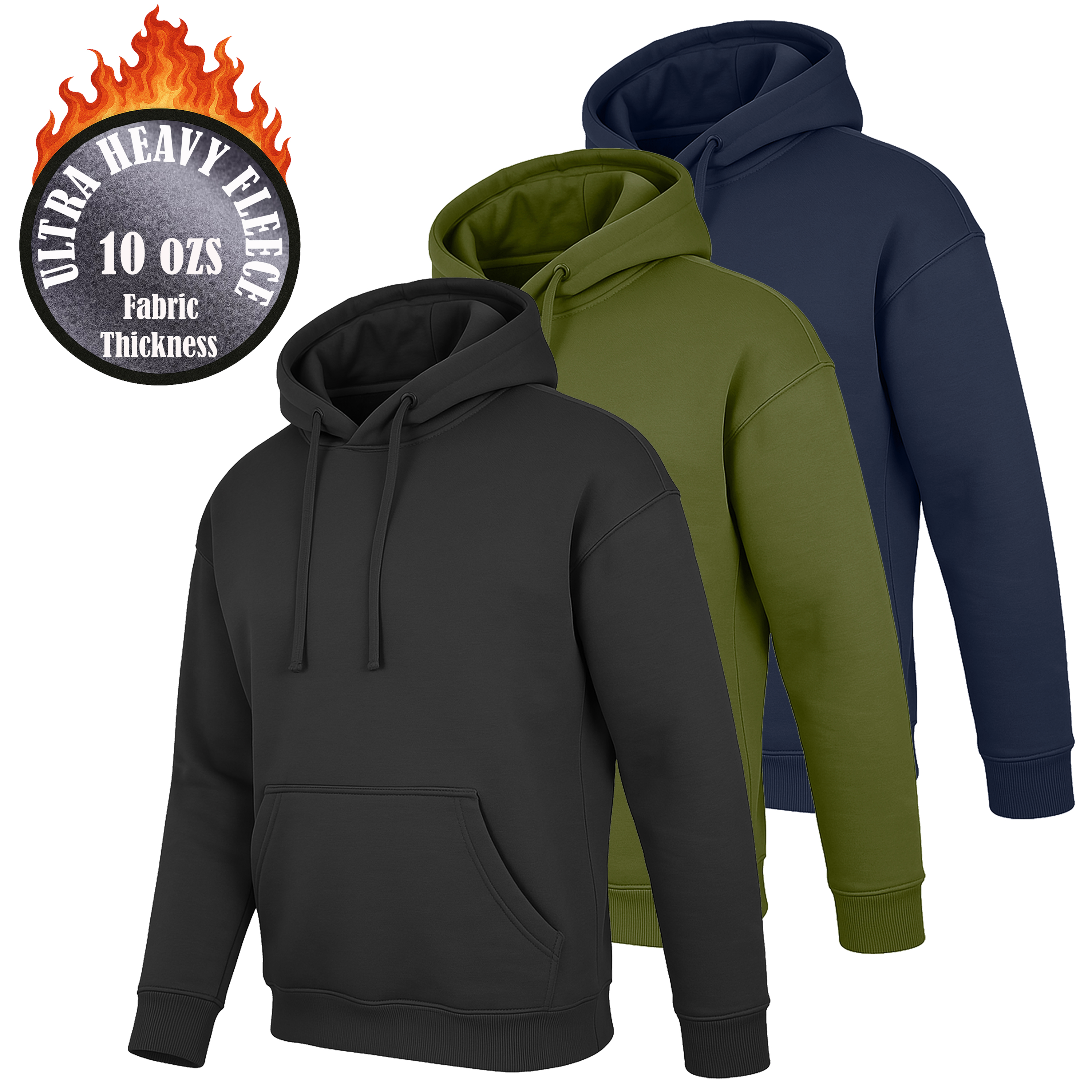 3Pk Mens Heavyweight Fleece-Lined Pullover Hoodie - Gallery 11