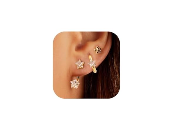 Glimz Gold Hoop Star Earrings Set