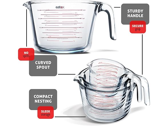 Eatex Glass Measuring Cups Set of 6 - Liquid