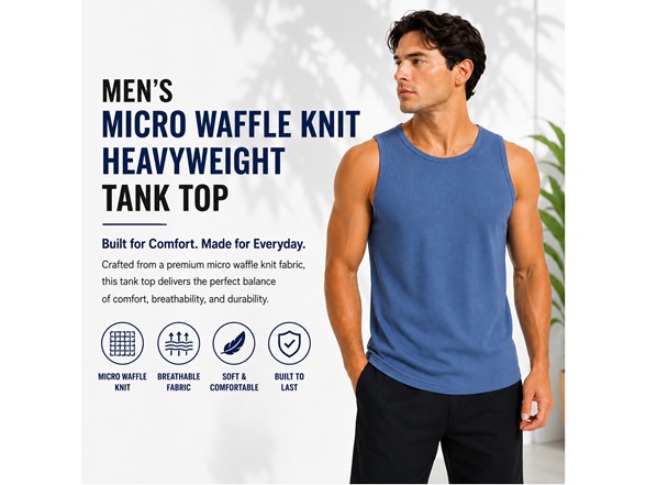 1Pk Or 2Pk Mens Micro Waffle Tank Top