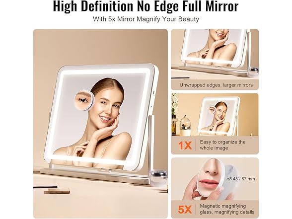 Vanity Mirror with Lights, Three 21.7x17.7in