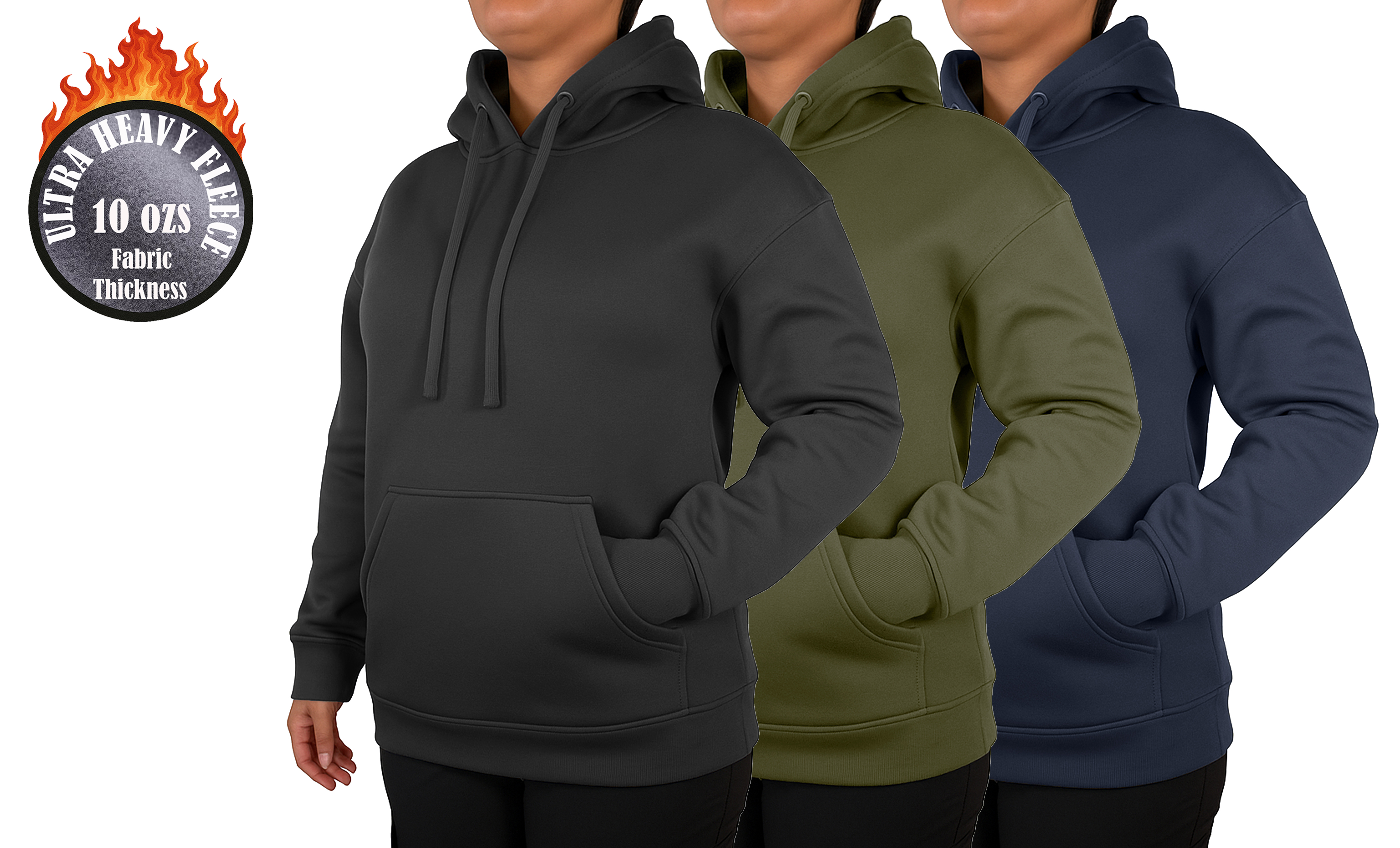 3Pk Womens Heavyweight Fleece-Lined Pullover Hoodie - Gallery 9