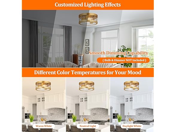 Brightever 2-Light Gold Close to Ceiling Light Fixture