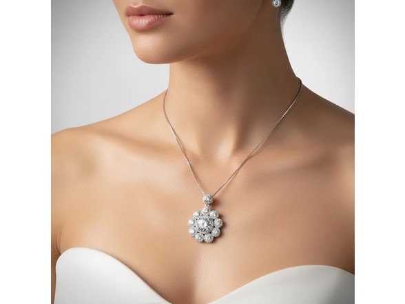 Moissanite Diamond Floral Halo Necklace