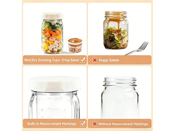 WAWINY 32oz Glass Salad Jars 4 Pack
