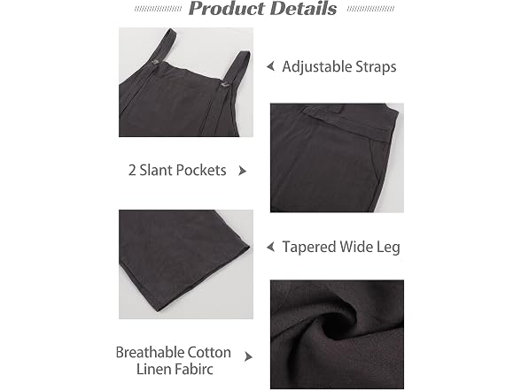 Flygo Women (XL) Cotton Linen Bib Jumpsuits