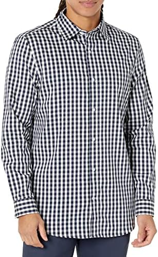 Amazon Essentials Dress Shirts, Button Down, Long Sleeve, Regular-Fit Stretch, White Gingham, XX-Large