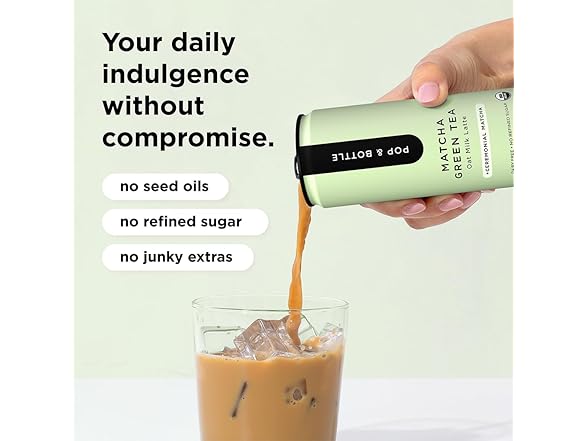 12PK Pop & Bottle, Oat Milk Lattes - Matcha Green Tea