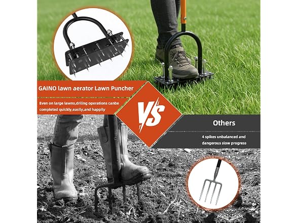 GAINO Manual Lawn Aerator Tool 15 Spikes