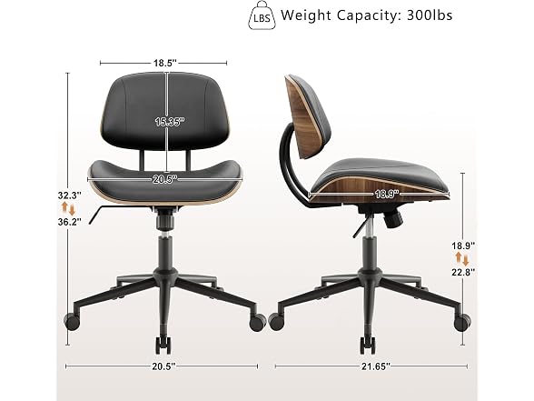 Armless Office Chair with Wheels, PU