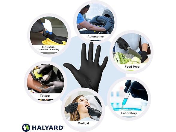 HALYARD PUREZERO Black Nitrile Exam Gloves L