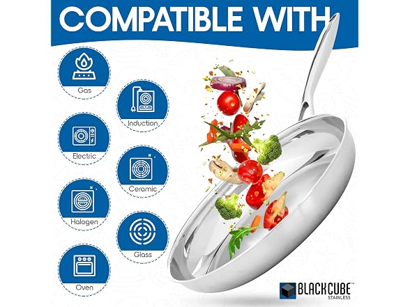 Black Cube Stainless Steel Cookware, Fry Pan, 12.5-Inch Diameter