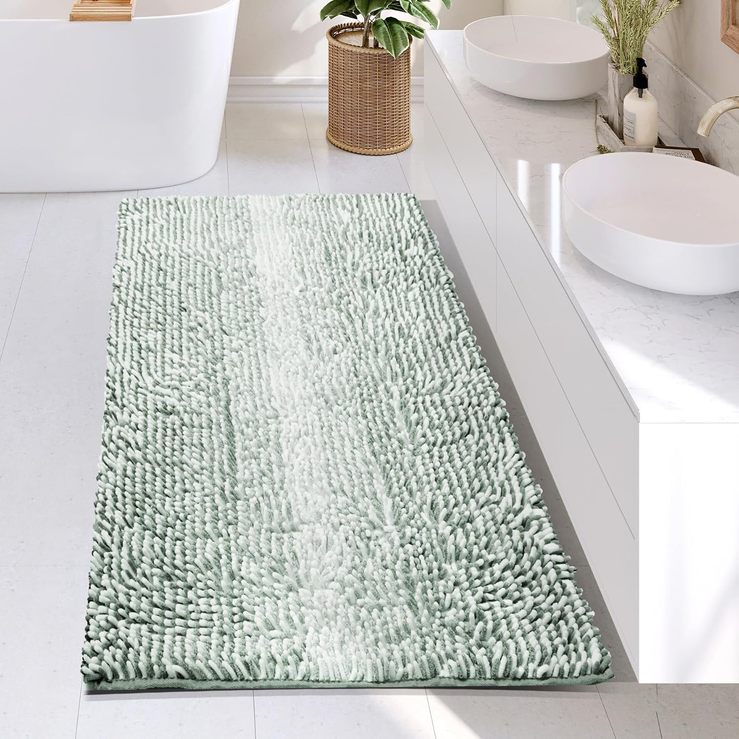 Hearth & Harbor Bathroom Rugs, Chenille- Ombre Green - Gallery 6