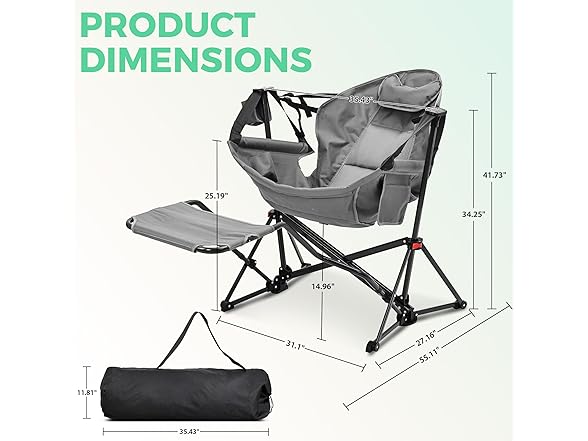 Ainfox Hammock Camping Chair with Footrest, Foldable Portable (Open Box)