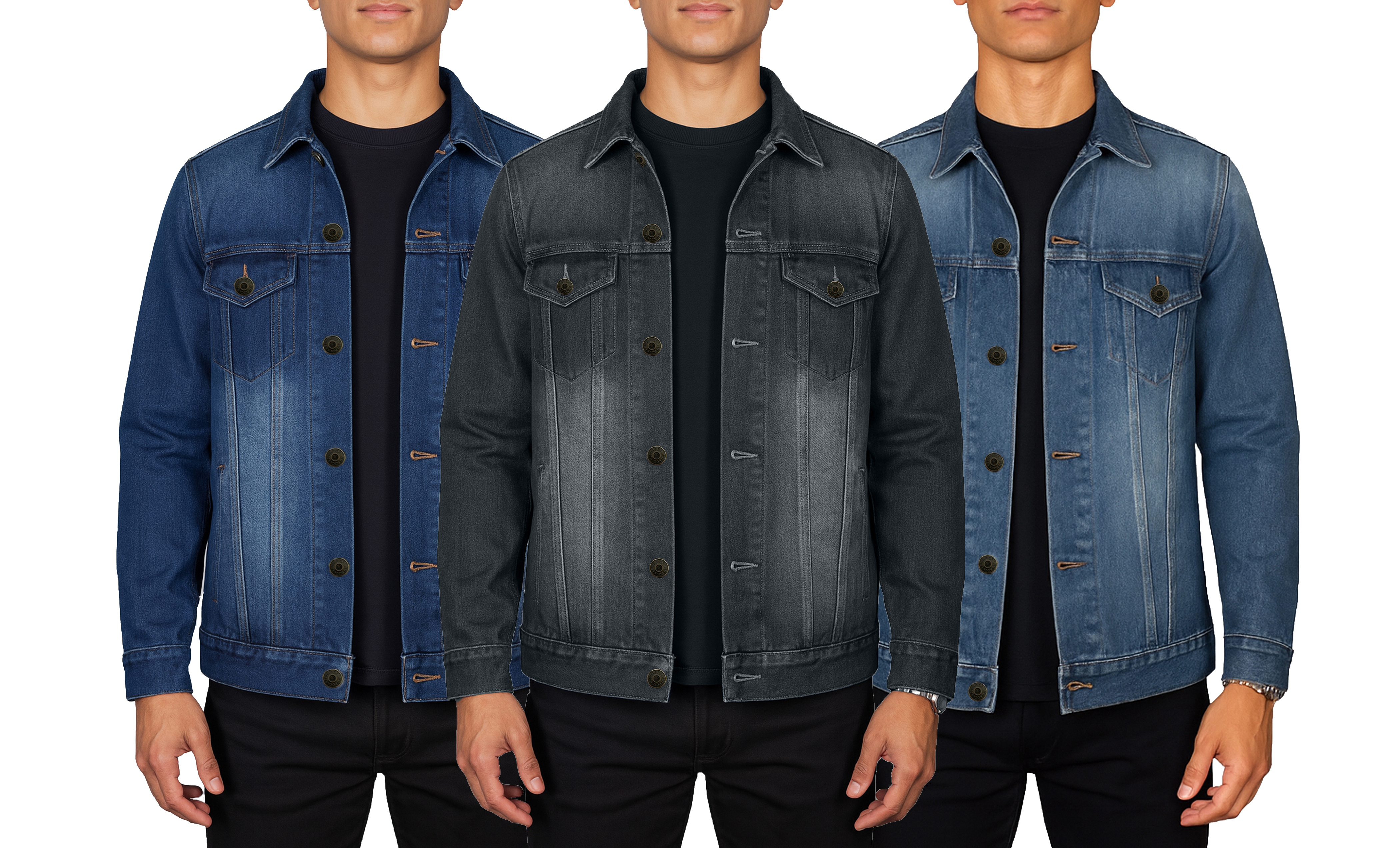 (1 or 2pk) Mens Classic Denim Jacket (S-2XL) - Gallery 16