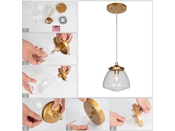 GEPOW GEPOW Antique Gold Pendant Light, Modern Hanging 