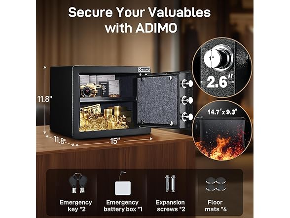 ADIMO BGX-M/D-30D Biometric 1.2 CuFt Fingerprint Home Safe